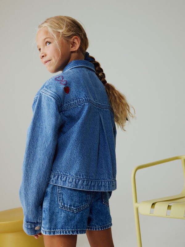 Seraphine Mid Blue Heart Embroidered Denim Shacket (3-16yrs)