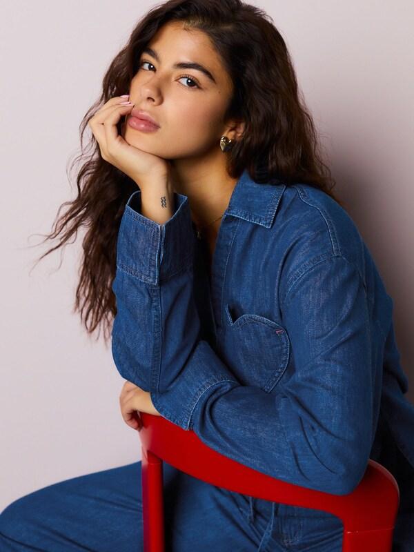 Seraphine Mid Blue Heart Pocket Detail Overhead Denim Shirt