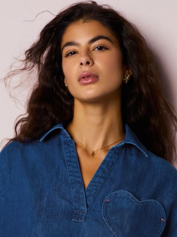 Seraphine Mid Blue Heart Pocket Detail Overhead Denim Shirt