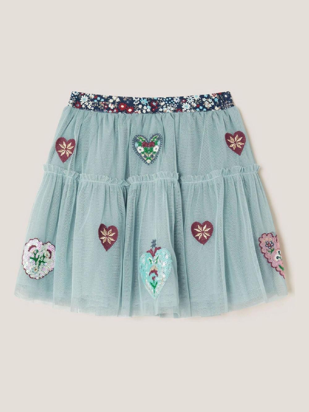 seraphine Monsoon Green Heart Embellished Tulle Skirt