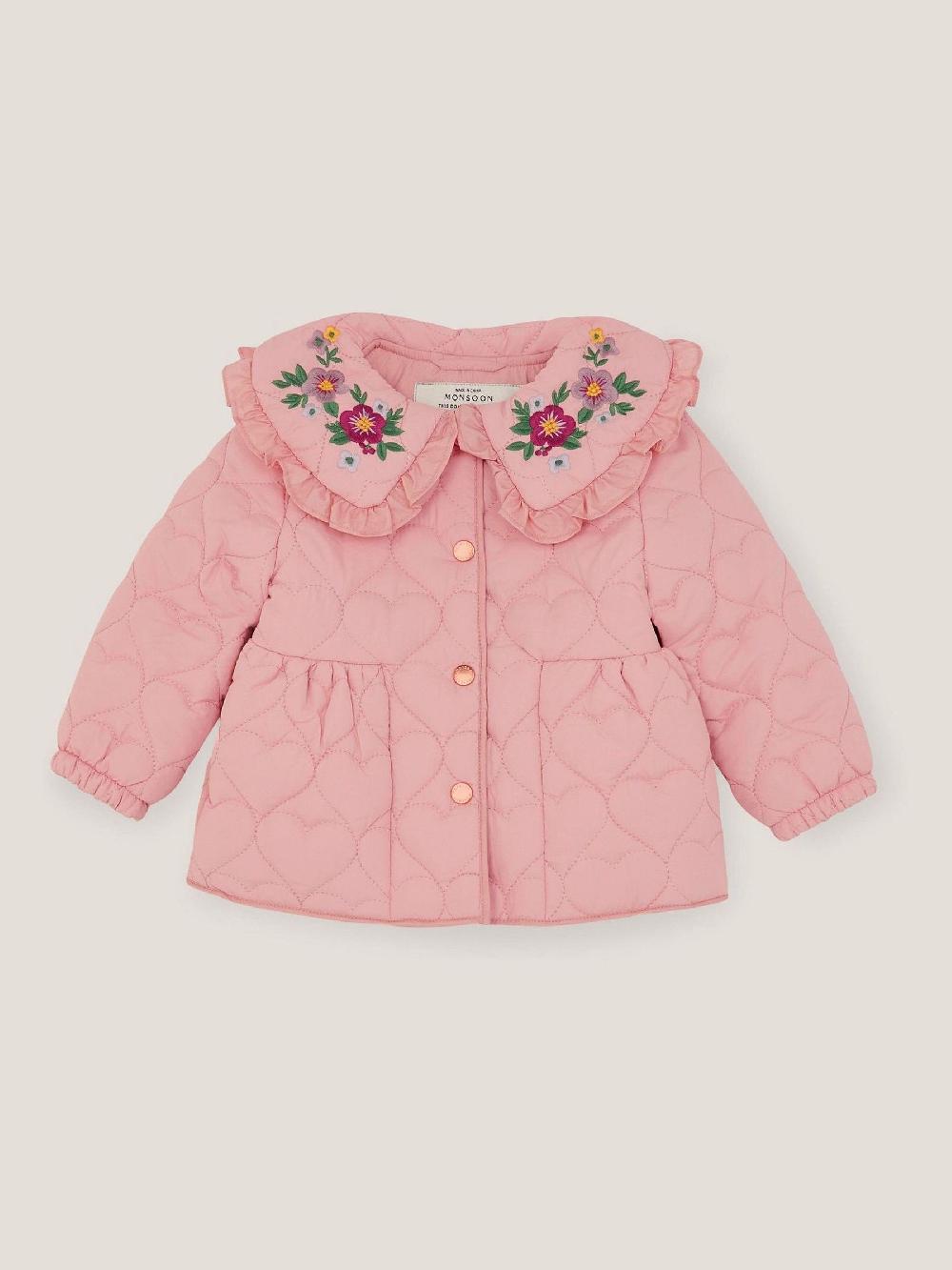 seraphine Monsoon Pink Baby Embroidered Heart Quilted Coat