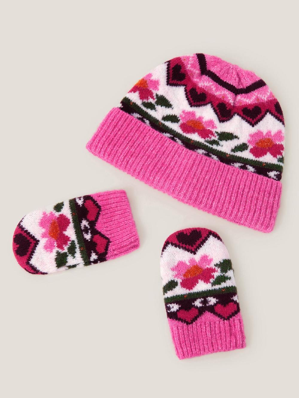 seraphine Monsoon Pink Baby Rose Knit Hat & Mitten Set