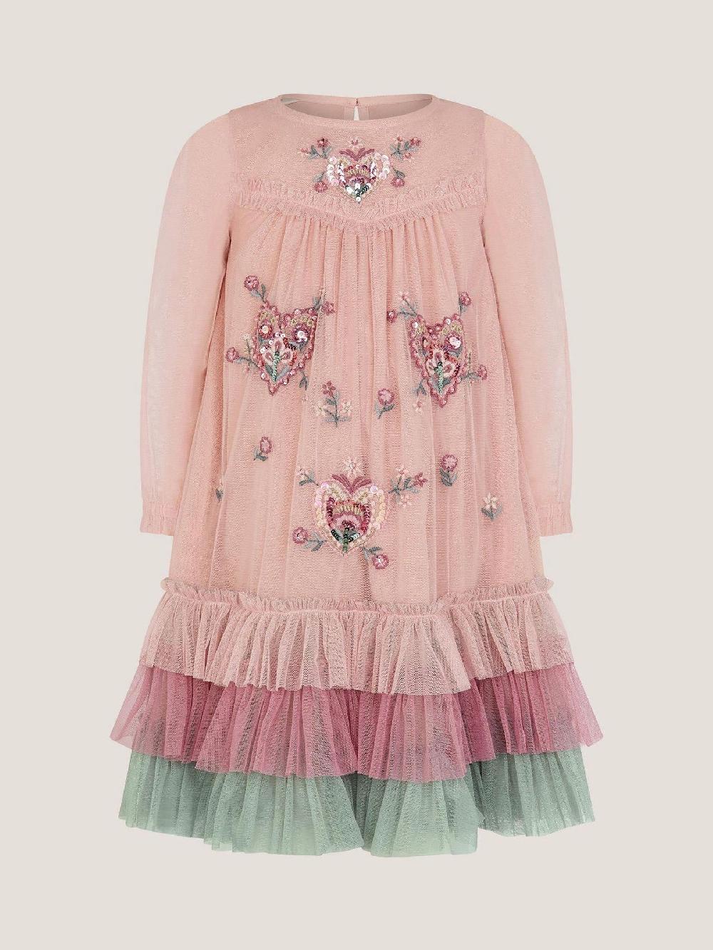 seraphine Monsoon Pink Embellished Heart Long Sleeve Dress