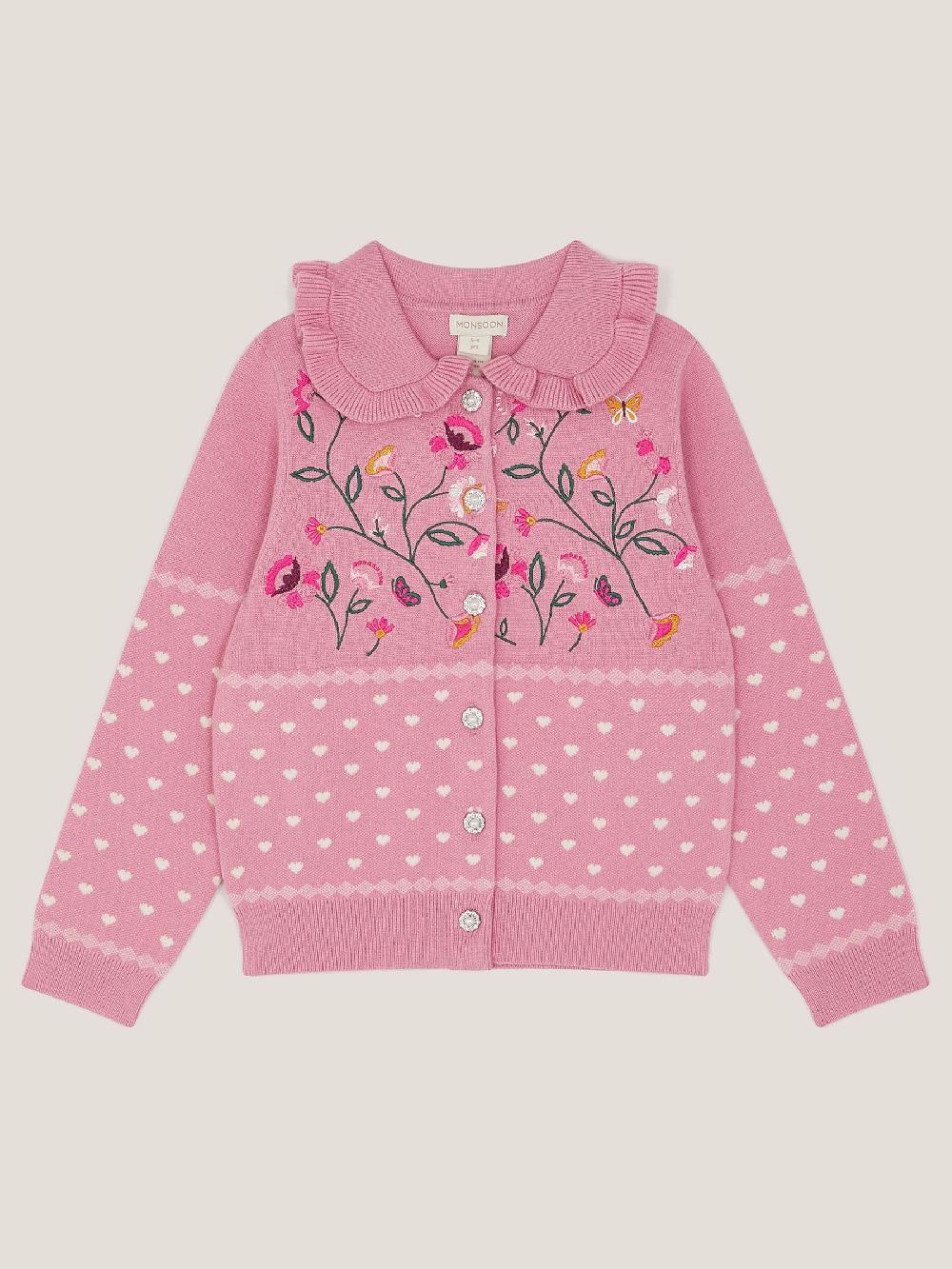 seraphine Monsoon Pink Floral Embroidered Collar Cardigan