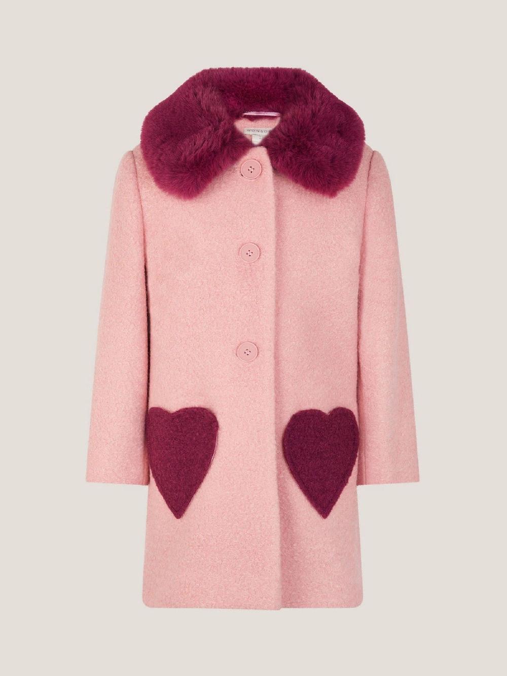 seraphine Monsoon Pink Heart Boucle Faux Fur Collar Coat