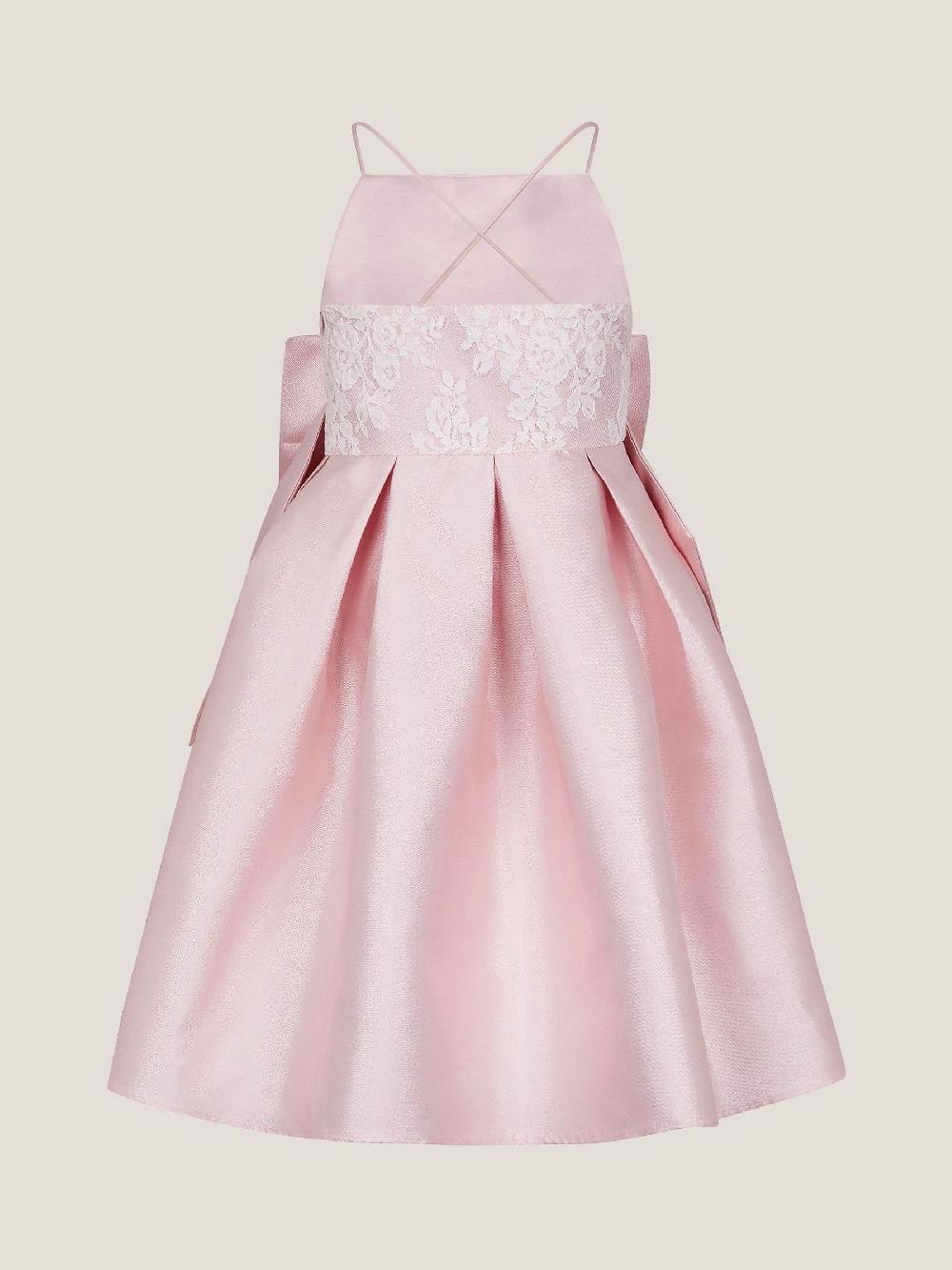 seraphine Monsoon Pink Juniper Satin Lace Bow Bridesmaid Dress
