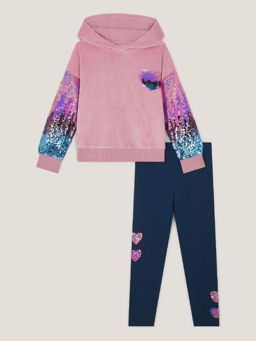 seraphine Monsoon Pink Sequin Heart Velour Hoodie & Leggings Set