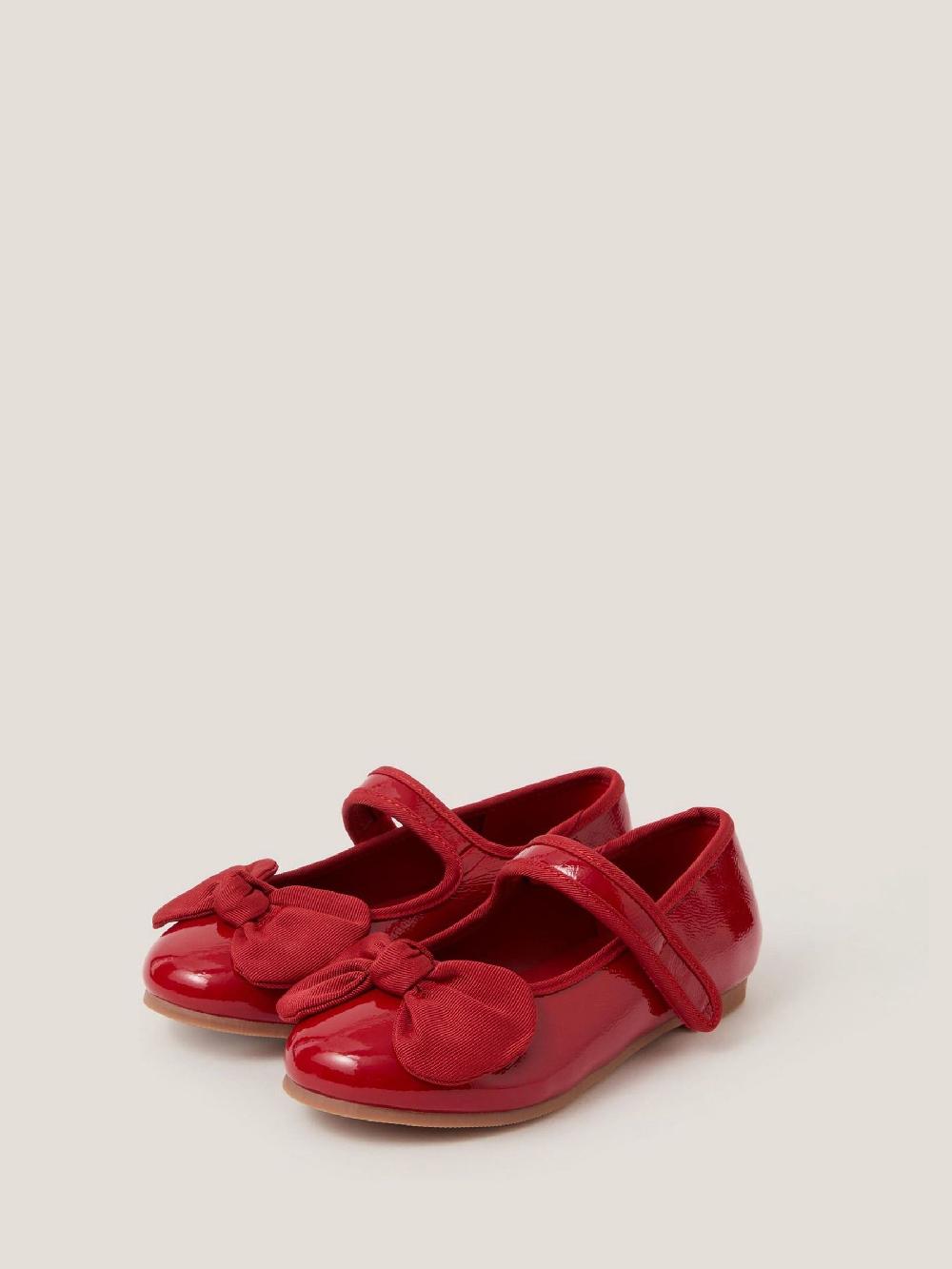 seraphine Monsoon Red Bow Patent Strap Ballet Shoes