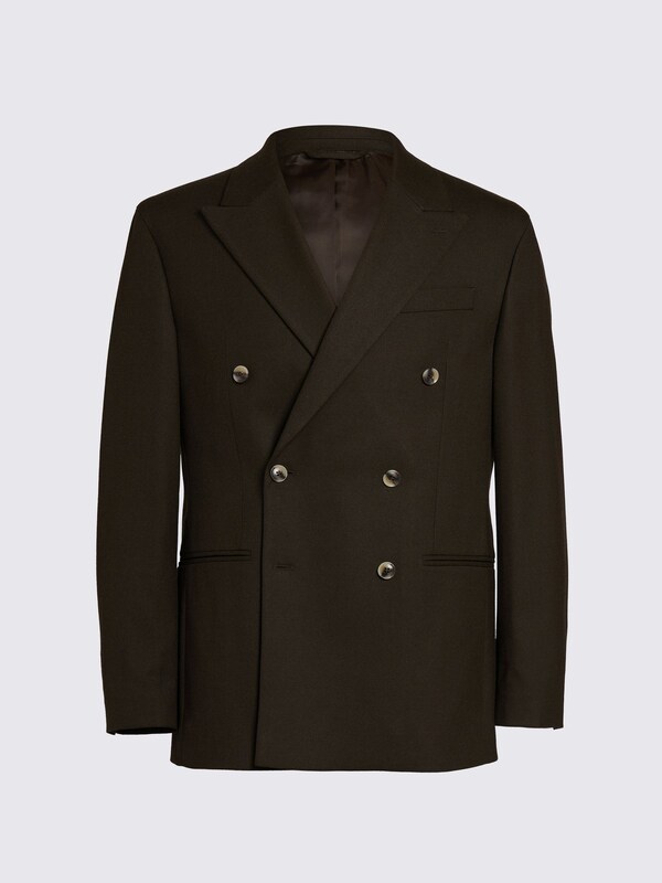 Seraphine MOSS Brown Relaxed Fit Flannel Double Breasted Suit Jacket