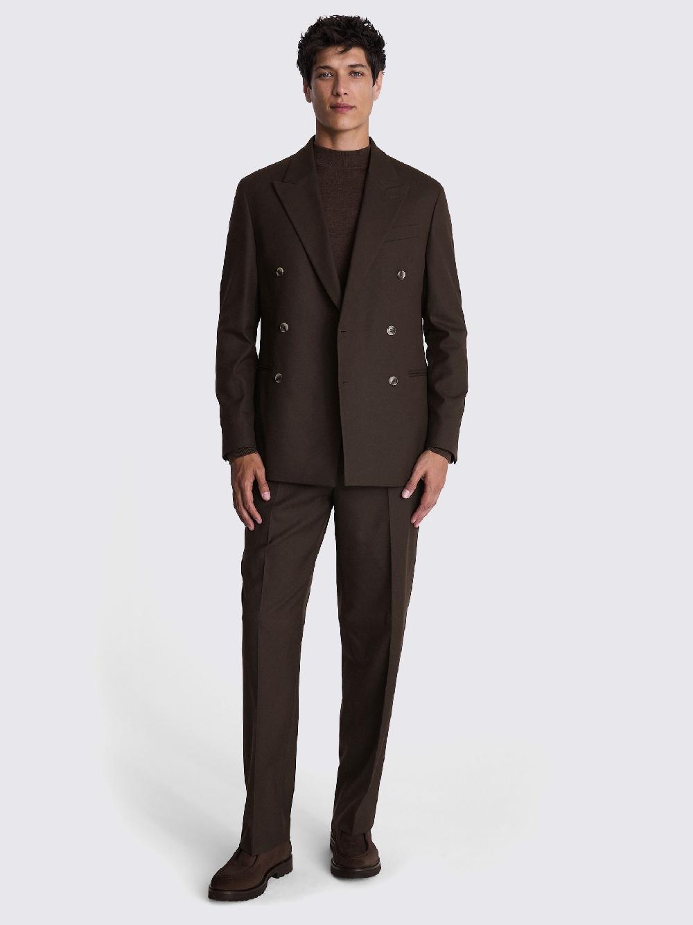 seraphine MOSS Brown Relaxed Fit Flannel Double Breasted Suit Jacket