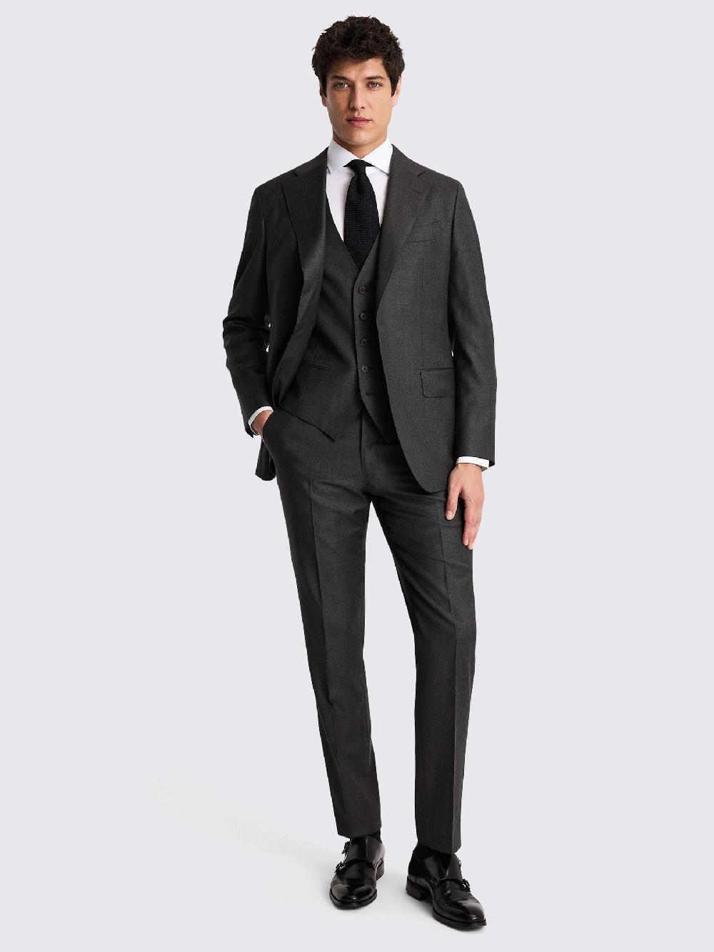 seraphine MOSS Charcoal Tailored Fit Twill Italian Suit Jacket