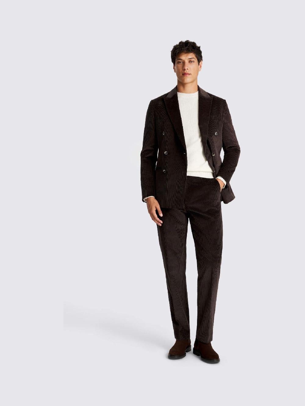 seraphine MOSS Dark Brown Tailored Fit Double Breasted Corduroy Suit Jacket