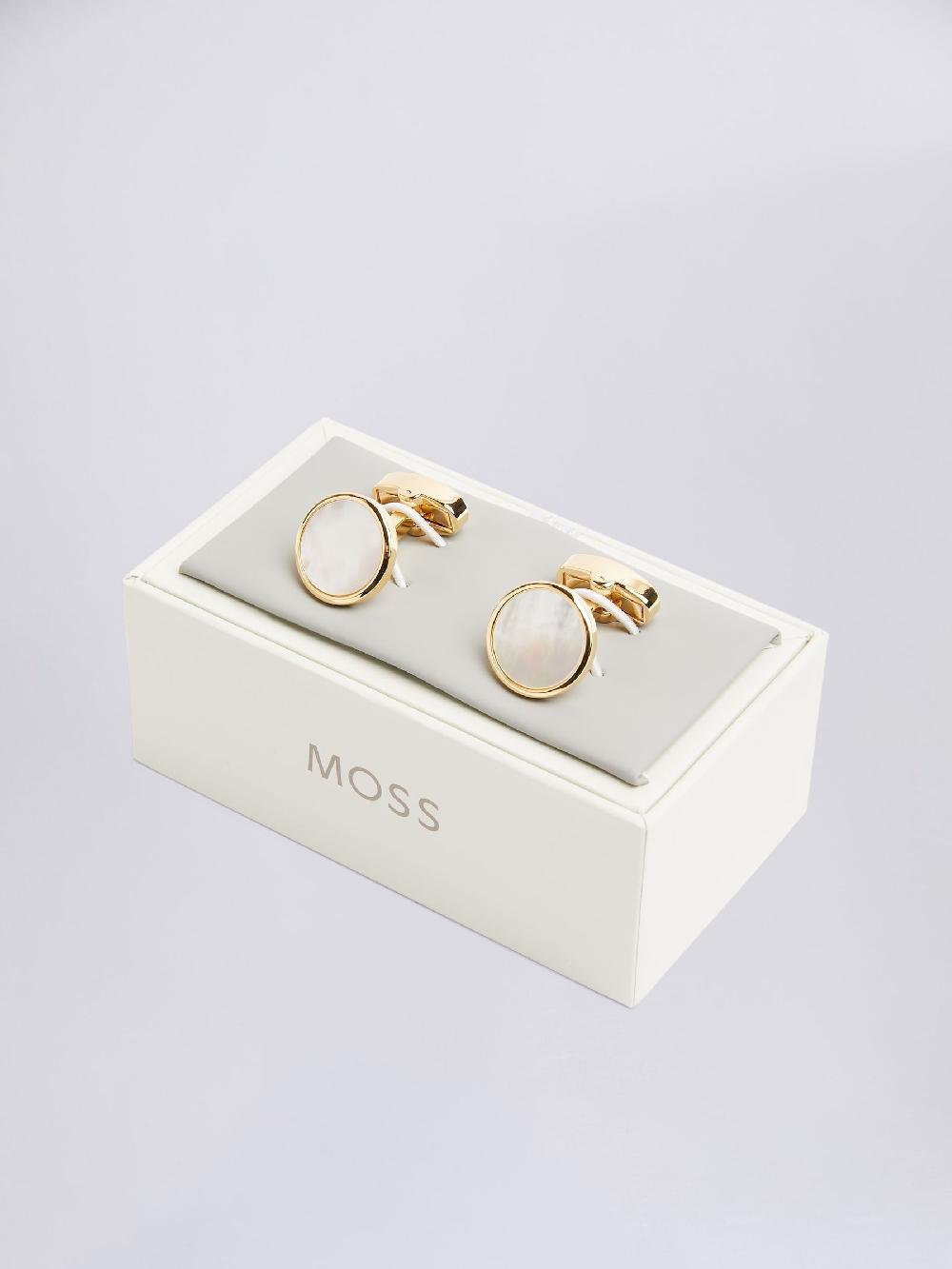 seraphine MOSS Gold Tone Mother of Pearl Round Cufflinks