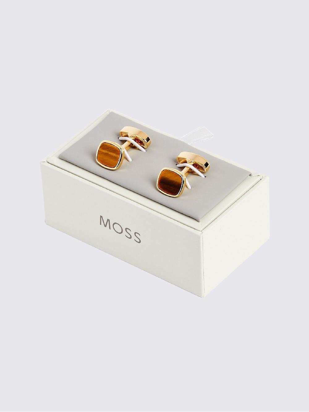 seraphine MOSS Gold Tone Square Tiger Eye Cufflinks