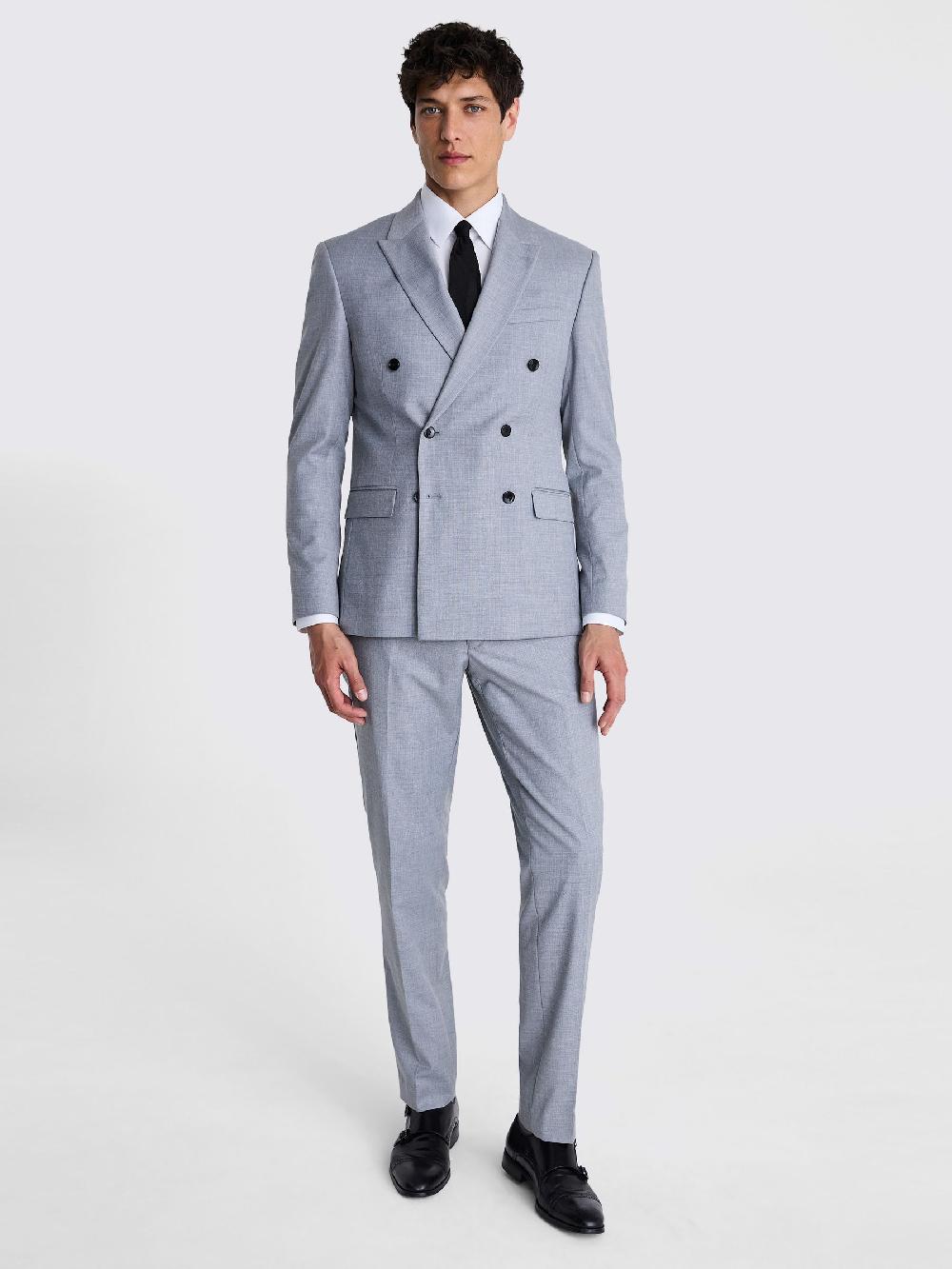 seraphine MOSS Grey Slim Fit Double Breasted Stretch Suit Jacket