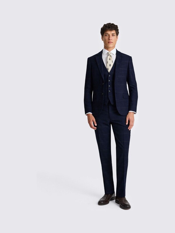 seraphine MOSS Navy Black Check Slim Fit Suit Jacket