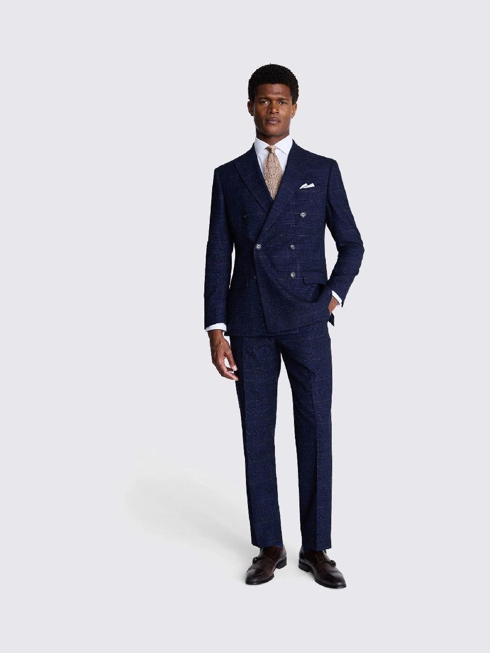 seraphine MOSS Navy Black Check Tailored Fit Double Breasted Suit Jacket