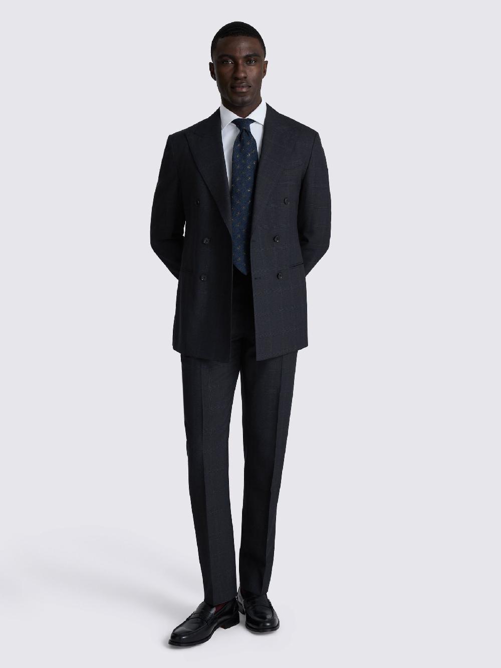 seraphine MOSS Navy Check Italian Tailored Fit Double Breasted Suit Jacket