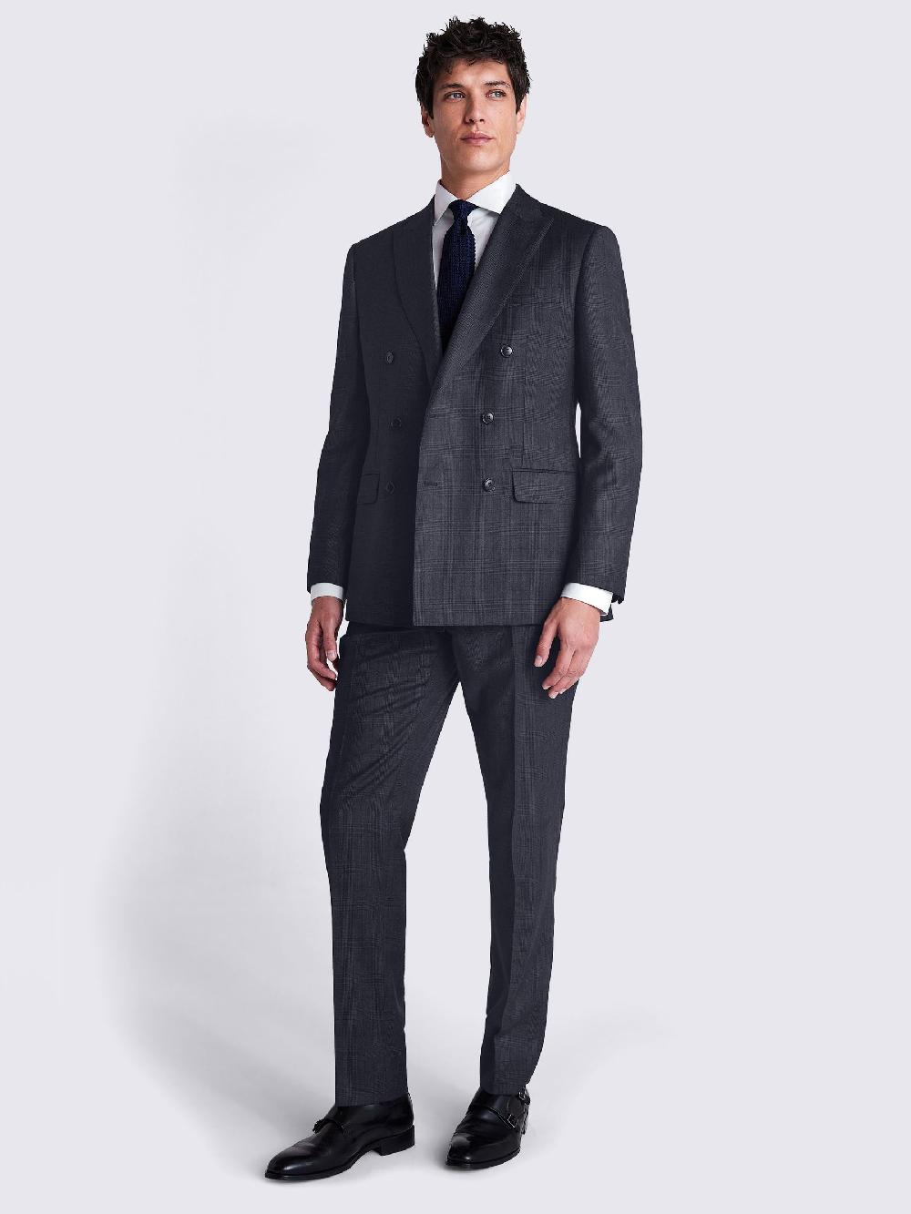 seraphine MOSS Navy Check Tailored Fit Tailored Fit Performance Double Breasted Suit Jacket