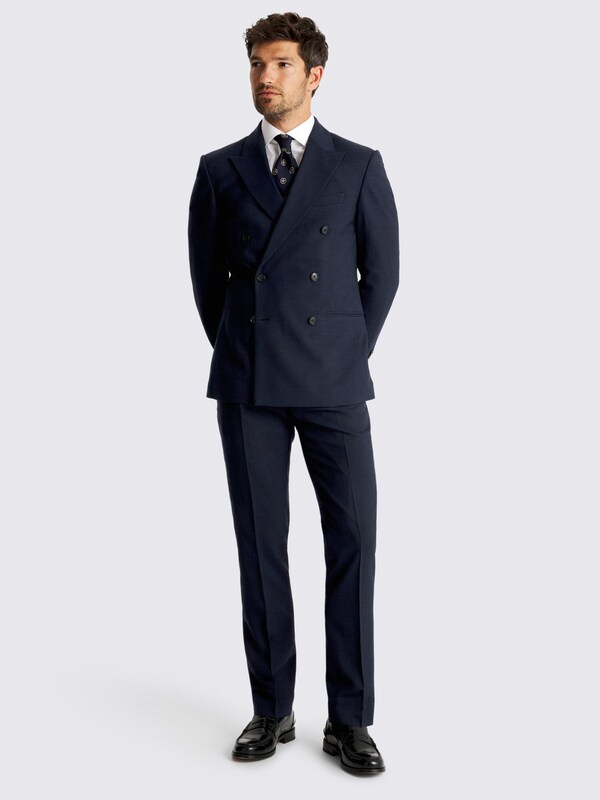 seraphine MOSS Navy Slim Fit Double Breasted Puppytooth Suit Jacket