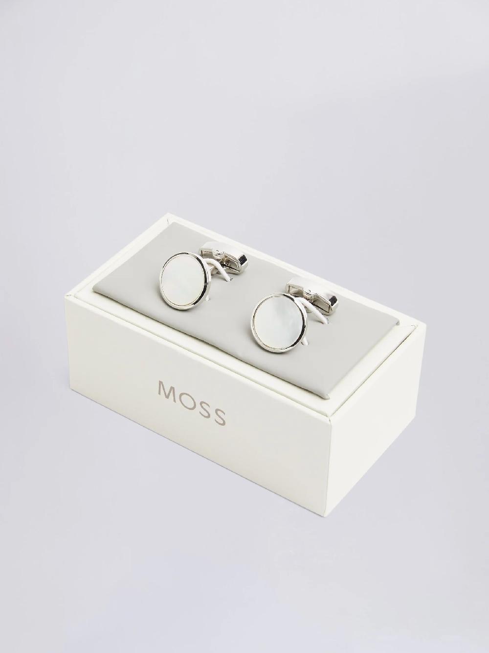 seraphine MOSS Silver Tone Mother of Pearl Round Cufflinks