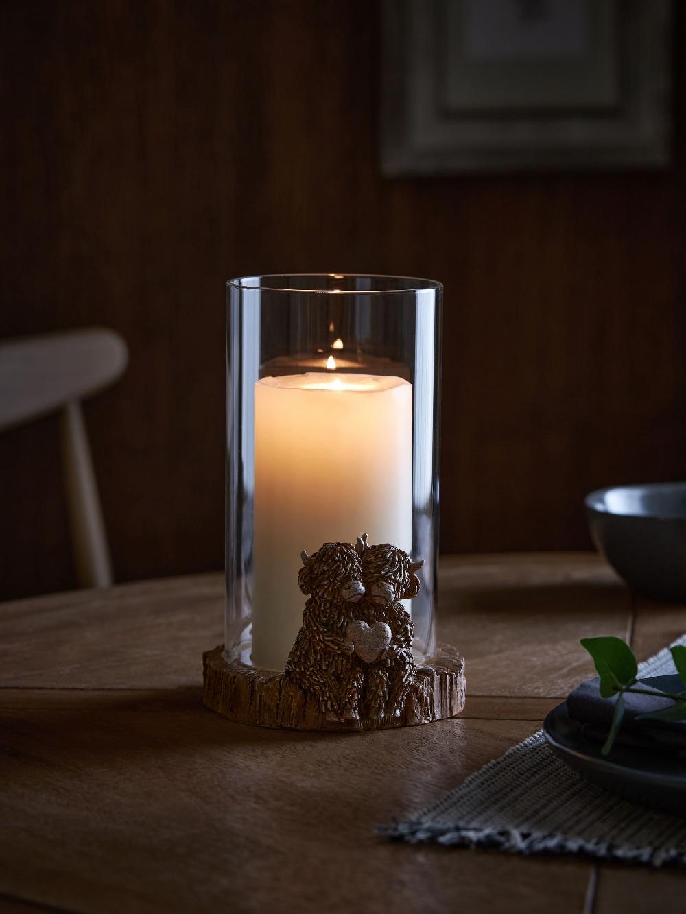 seraphine Natural Hamish The Highland Cow Hurricane Candle Holder