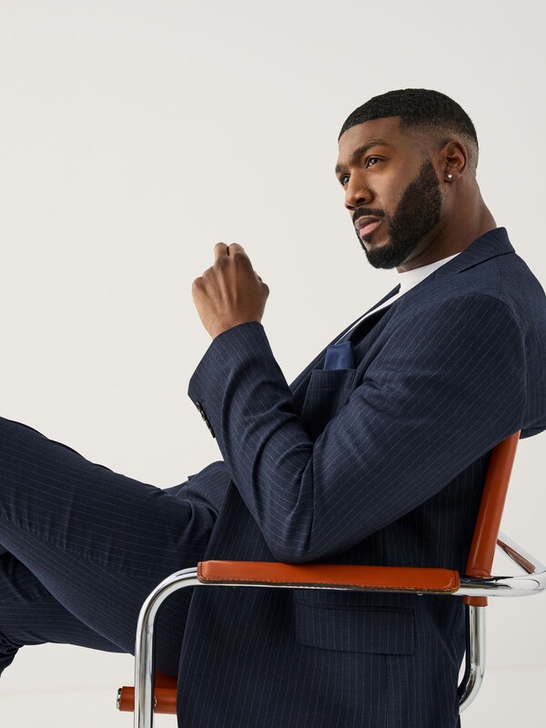 Seraphine Navy Blue Muscle Fit Motionflex Stretch Stripe Suit Jacket