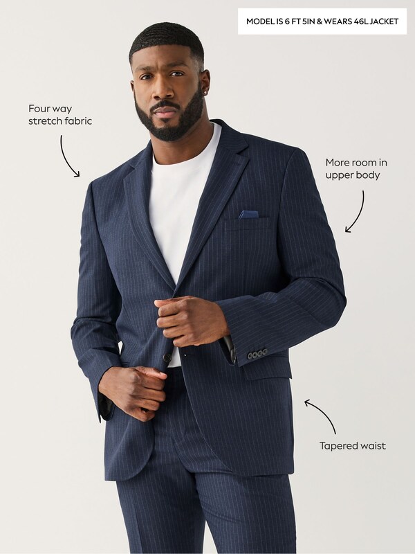 Seraphine Navy Blue Muscle Fit Motionflex Stretch Stripe Suit Jacket
