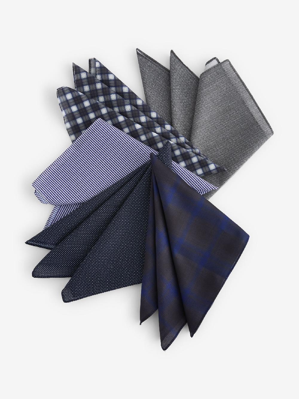 seraphine Navy Blue Printed 100% Cotton Handkerchiefs 5 Pack