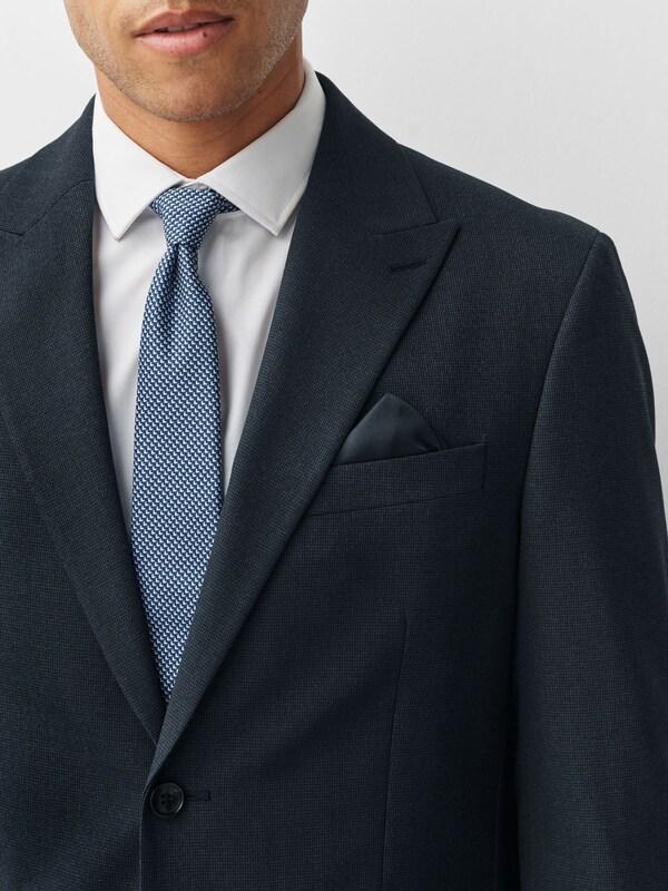 Seraphine Navy Blue Regular Fit Motionflex Puppytooth Texture Suit Jacket