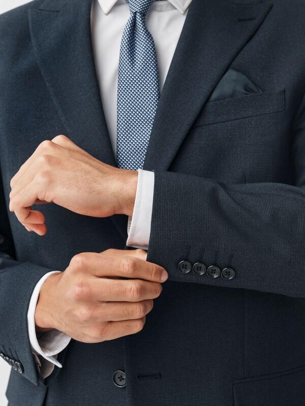 Seraphine Navy Blue Regular Fit Motionflex Puppytooth Texture Suit Jacket