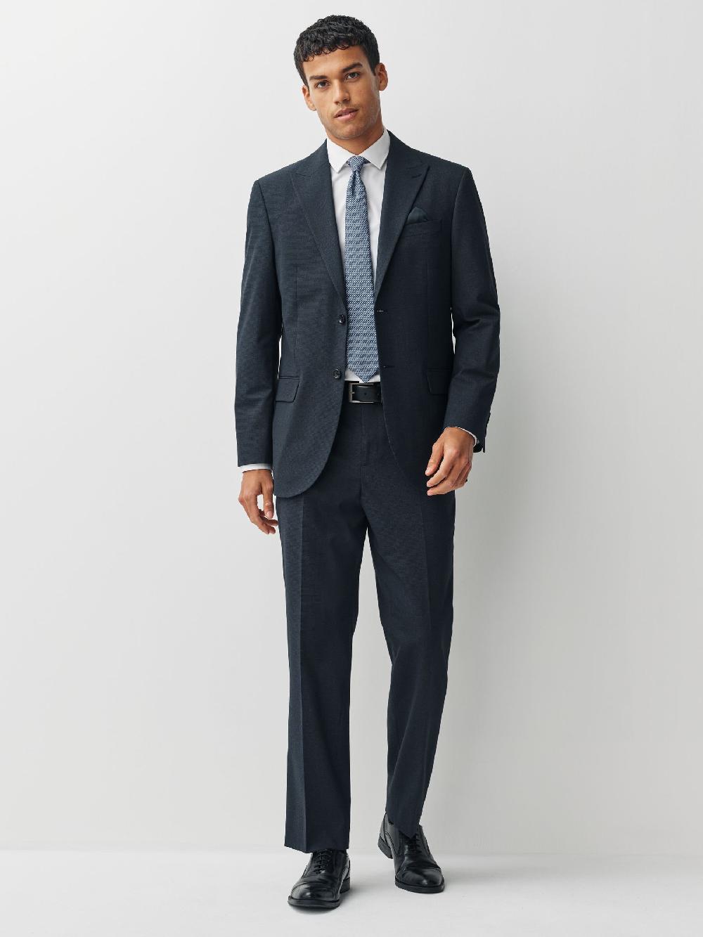 seraphine Navy Blue Regular Fit Motionflex Puppytooth Texture Suit Jacket