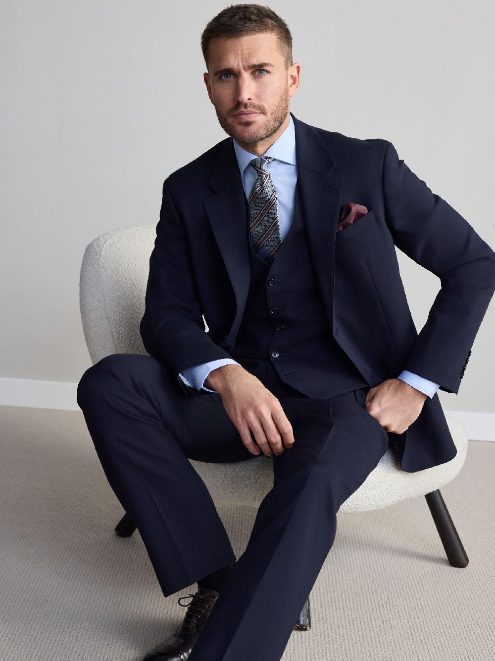 seraphine Navy Blue Regular Fit Signature Nova Fides 100% Italian Wool Suit Jacket