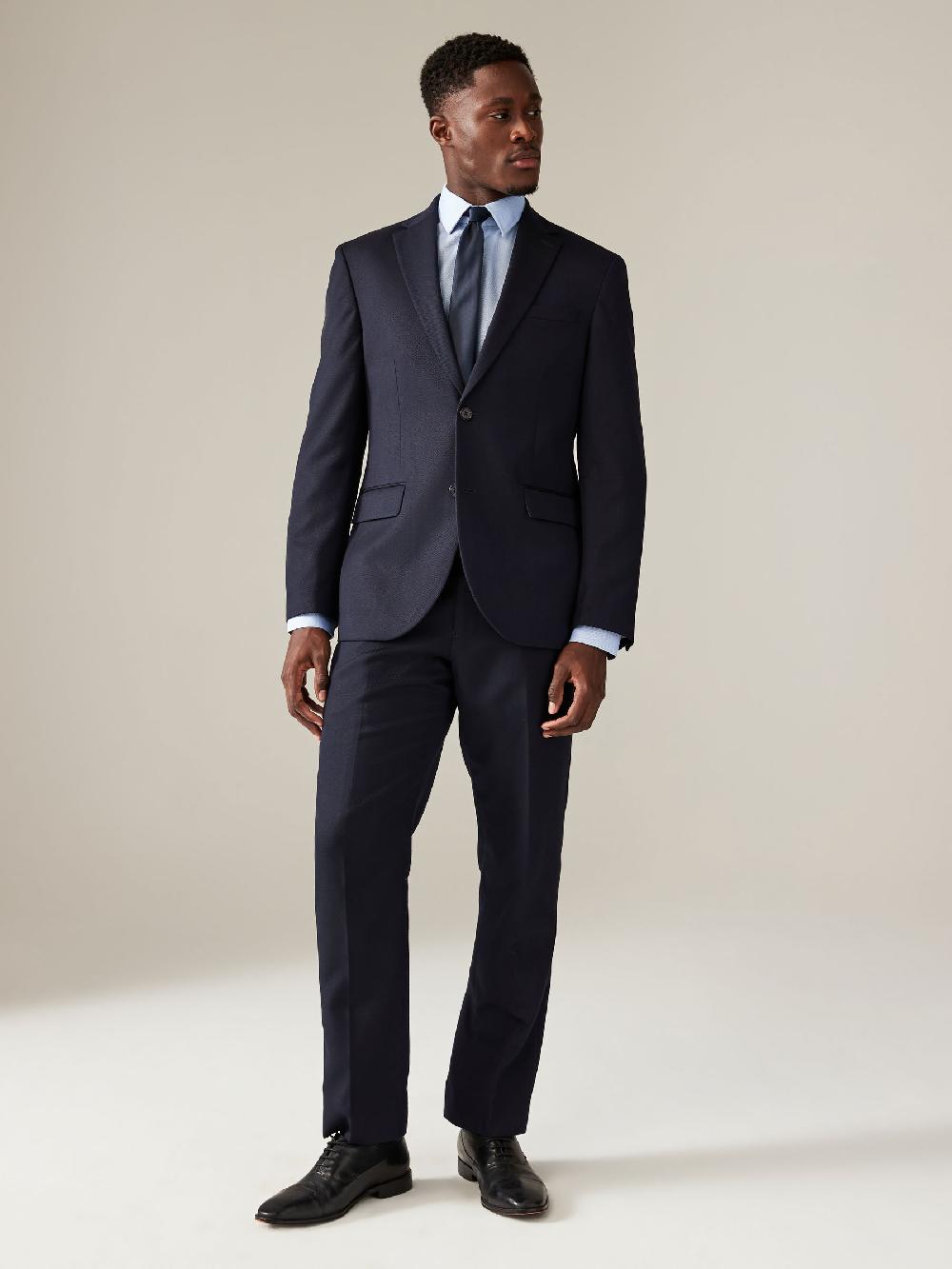 seraphine Navy Blue Regular Fit Textured Suit Jacket