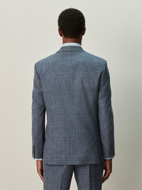 Seraphine Navy Blue Regular Fit Trimmed Check Suit Jacket