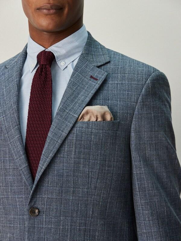 Seraphine Navy Blue Regular Fit Trimmed Check Suit Jacket