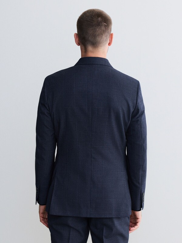 Seraphine Navy Blue Signature Marzotto 100% Italian Wool Double Breasted Check Suit Jacket