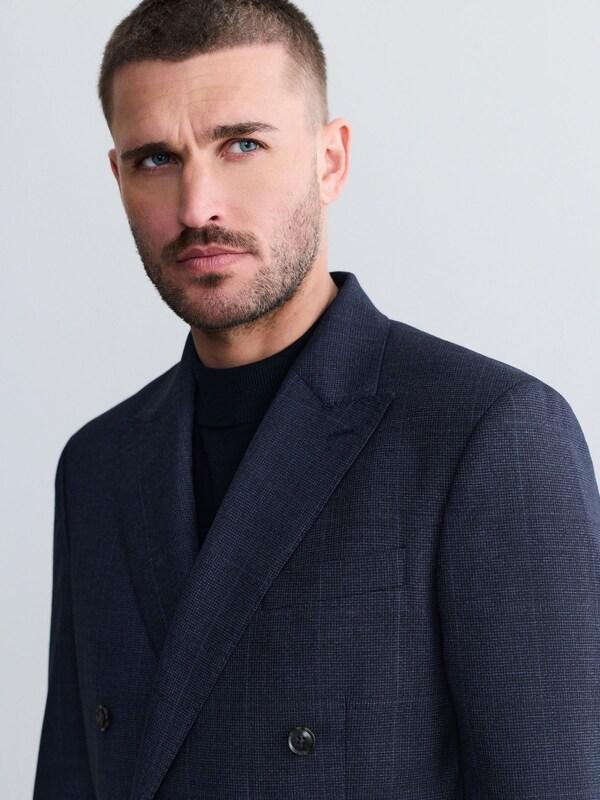 Seraphine Navy Blue Signature Marzotto 100% Italian Wool Double Breasted Check Suit Jacket