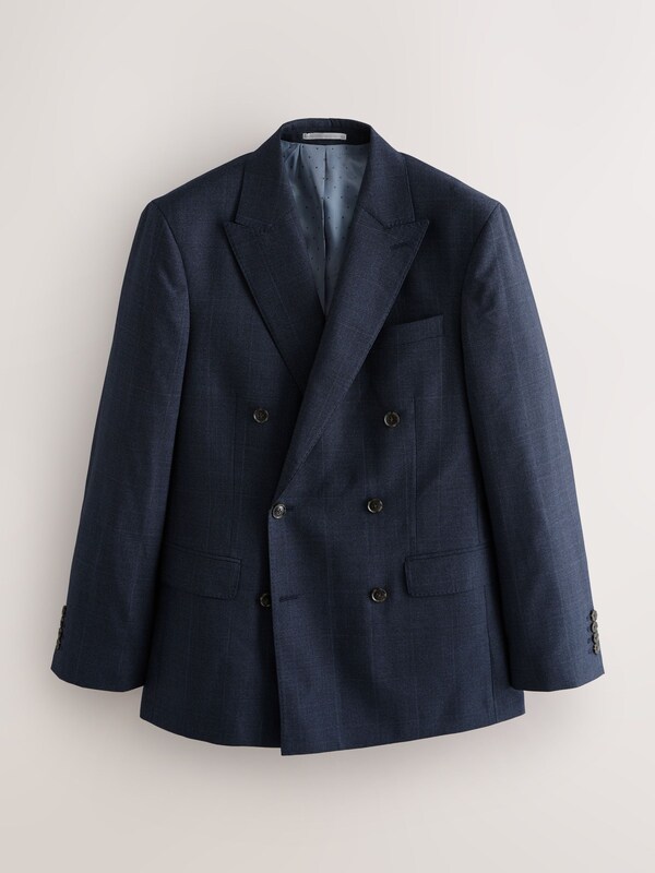 Seraphine Navy Blue Signature Marzotto 100% Italian Wool Double Breasted Check Suit Jacket