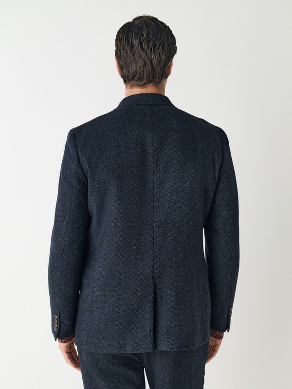 Seraphine Navy Blue Slim Fit Herringbone Wool Blend Suit Jacket