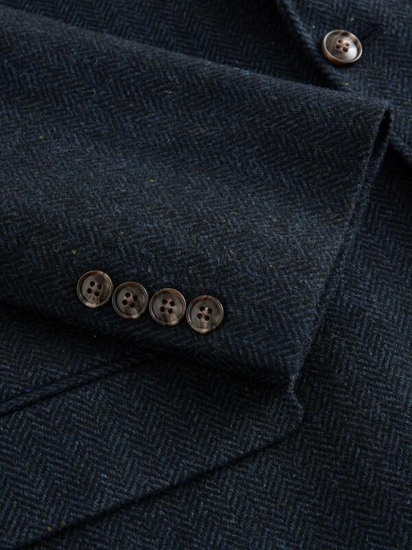 Seraphine Navy Blue Slim Fit Herringbone Wool Blend Suit Jacket