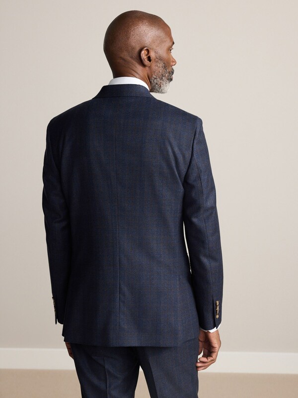 Seraphine Navy Blue Slim Fit Signature Marzotto 100% Italian Wool Check Suit Jacket