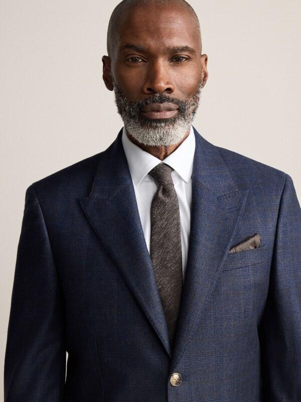 Seraphine Navy Blue Slim Fit Signature Marzotto 100% Italian Wool Check Suit Jacket