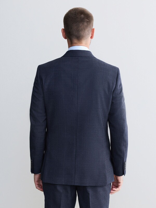 Seraphine Navy Blue Slim Fit Slim Fit Signature Marzotto 100% Italian Wool Check Suit Jacket