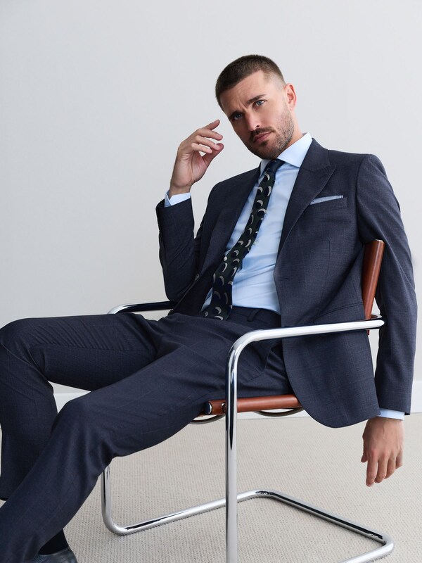 Seraphine Navy Blue Slim Fit Slim Fit Signature Marzotto 100% Italian Wool Check Suit Jacket