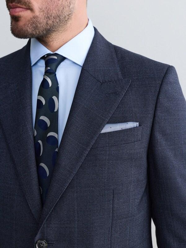 Seraphine Navy Blue Slim Fit Slim Fit Signature Marzotto 100% Italian Wool Check Suit Jacket