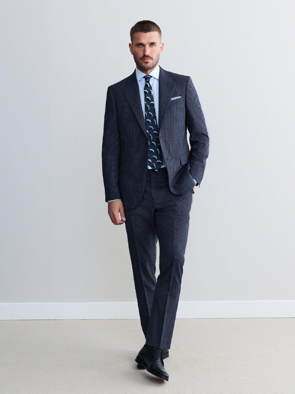 seraphine Navy Blue Slim Fit Slim Fit Signature Marzotto 100% Italian Wool Check Suit Jacket