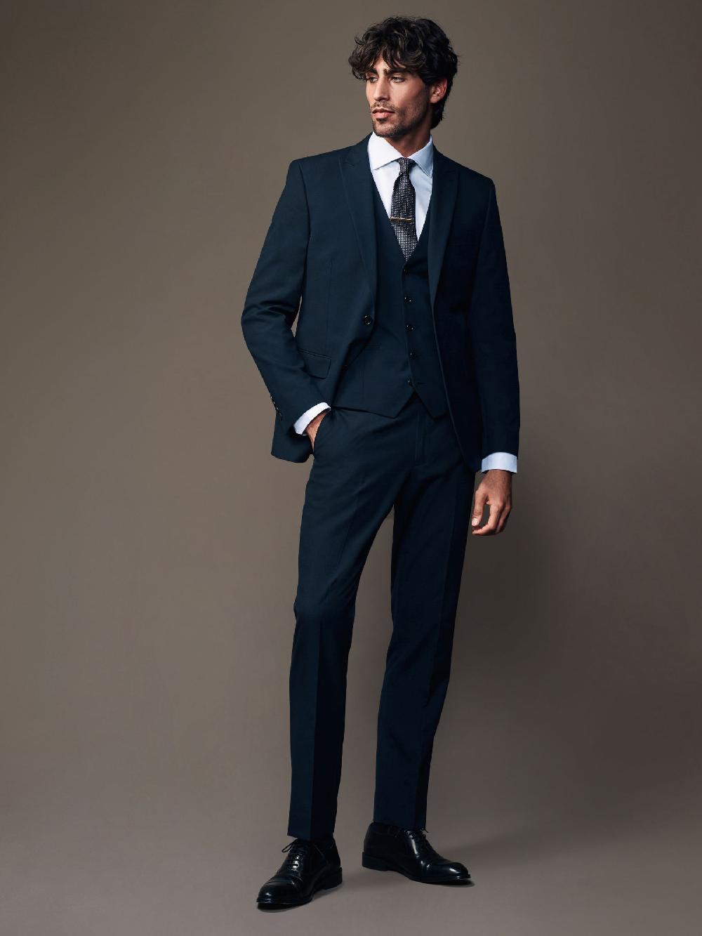 seraphine Navy Blue Slim Fit Two Button Suit Jacket