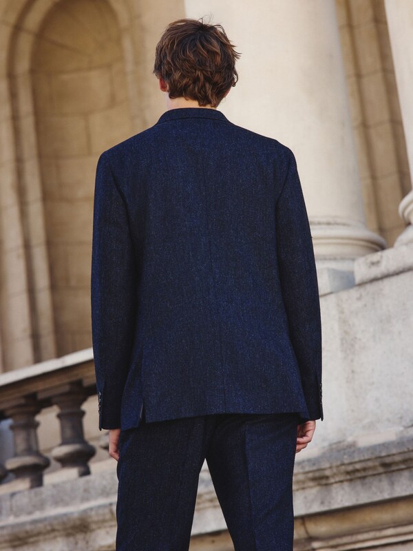 Seraphine Navy Blue Tailored Fit Signature Abraham Moon 100% British Wool Donegal Suit Jacket