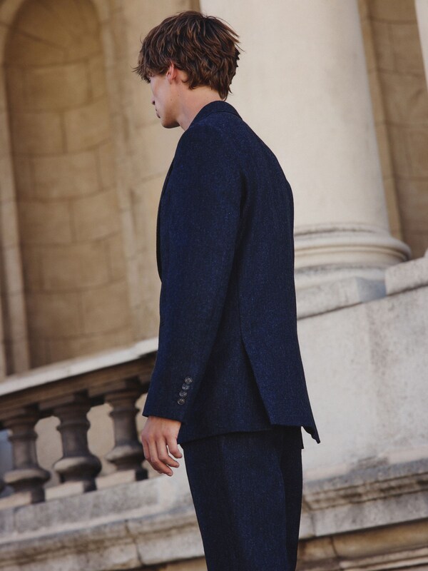 Seraphine Navy Blue Tailored Fit Signature Abraham Moon 100% British Wool Donegal Suit Jacket